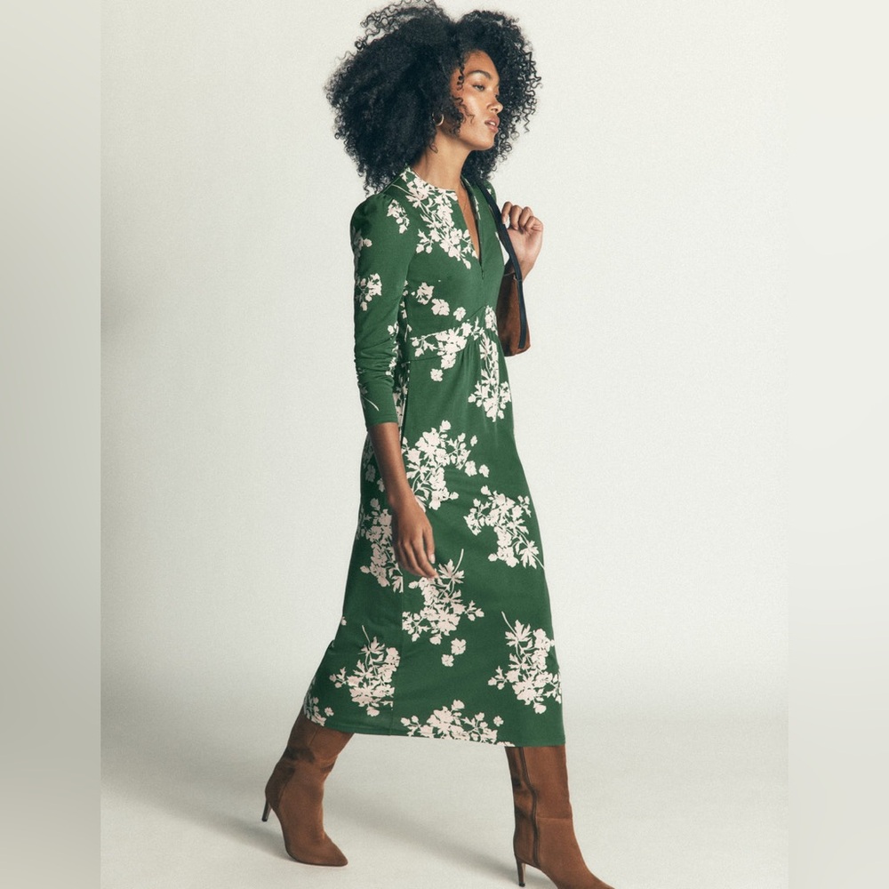 NWT BODEN Hope Zip Detail Jersey Dress in Hunter Green, Flecked Bunch
